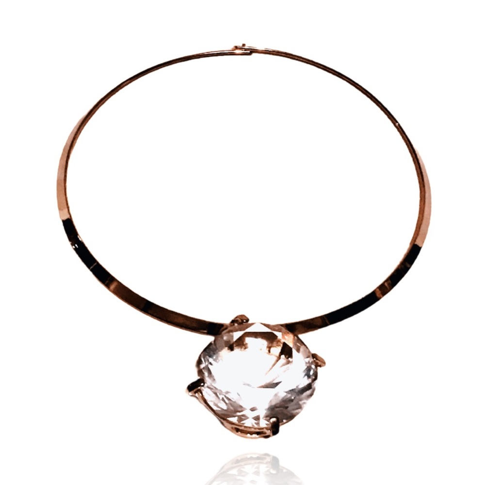 Big Diamond Cut Crystal Choker  Party Pageant Necklace Gold Tone
